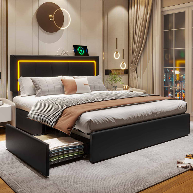 Blome Upholstered Platform Storage Bed Wade Logan Color Black